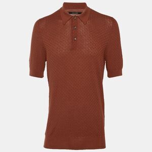 Tagliatore Brick Brown Textured Knit Polo T-Shirt L